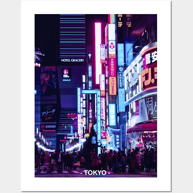 Tokyo Street Neon Synthwave Wall Art by JeffDesign